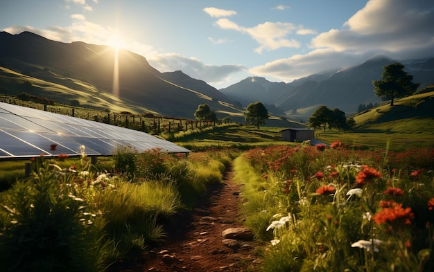 Een veld van zonnepanelen duurzame energie