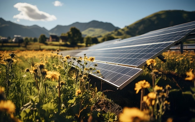 Een veld van zonnepanelen duurzame energie