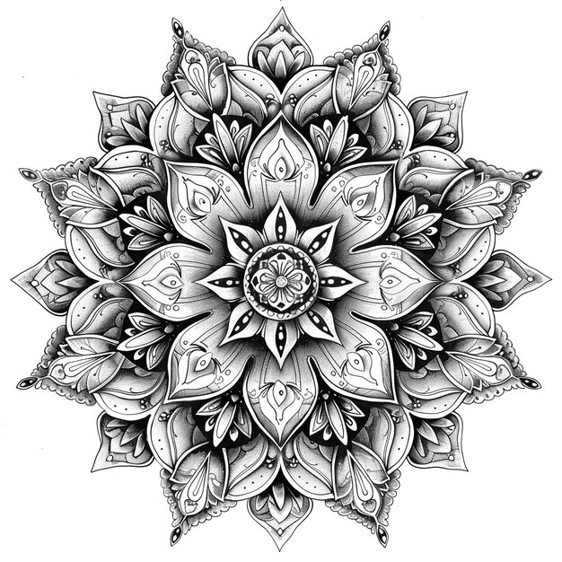 Foto een verbazingwekkend mooie mandala bloem in een zwart-witte tekening