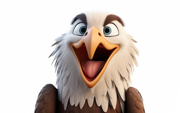 Foto een verbazingwekkende 3d-cartoon van een kale adelaar op een witte achtergrond