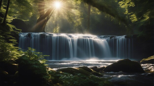 Foto een verbazingwekkende opname van een kleine waterval omringd door prachtige natuur