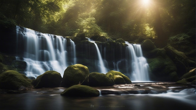 Foto een verbazingwekkende opname van een kleine waterval omringd door prachtige natuur