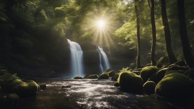 Foto een verbazingwekkende opname van een kleine waterval omringd door prachtige natuur