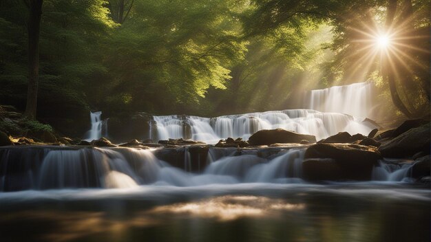 Foto een verbazingwekkende opname van een kleine waterval omringd door prachtige natuur