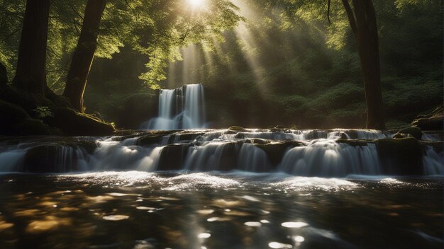 Foto een verbazingwekkende opname van een kleine waterval omringd door prachtige natuur