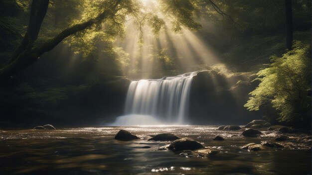 Foto een verbazingwekkende opname van een kleine waterval omringd door prachtige natuur