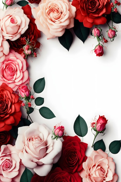 Een verbluffende afbeelding met een rode en roze roze bloem met een lege ruimte in het midden