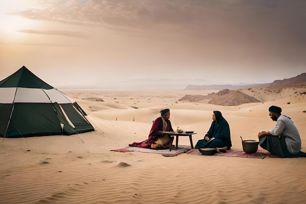 een verborgen oase in de woestijn waar een nomadische stam woont
