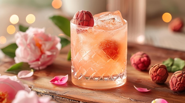 Een verfrissend glas lychee en rozenwater cocktail met lychee garnish