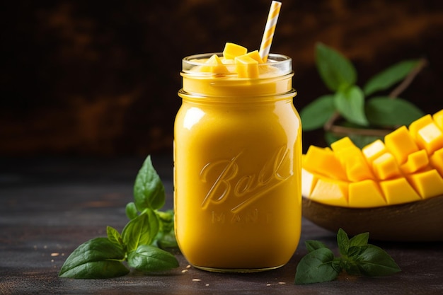 Foto een verfrissende mango mocktail versierd met een plakje limoen