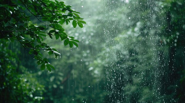 Een verfrissende stortregen in het hart van het bos brengt leven en vernieuwing.