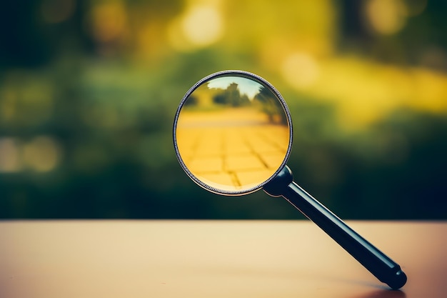 Foto een vergrootglas op het gele kleuroppervlak