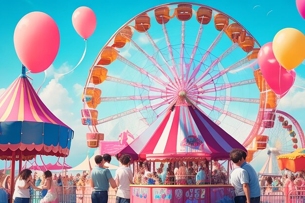 Een verjaardagsfeestje op een kermis met een reuzenrad