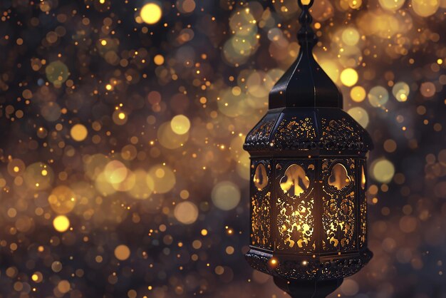 Foto een verlichte arabische kleurrijke hangende ramadan lantaarn