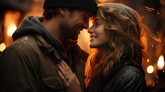 Een verliefd koppel een man en een vrouw staan naast elkaar Closeup foto