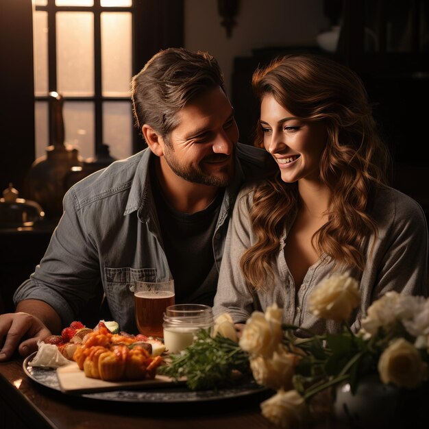 Een verliefde man brengt zijn vrouw ontbijt