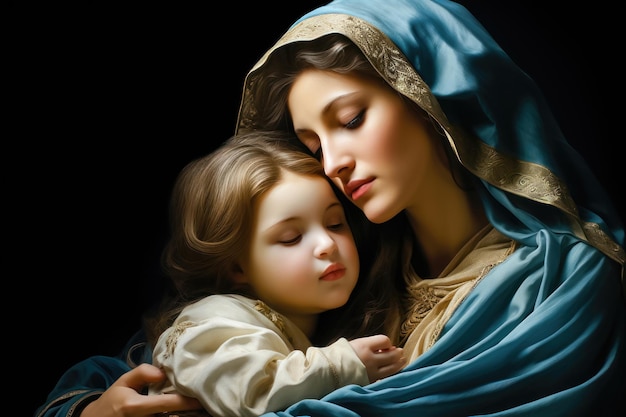 Een Verlosser is geboren Jezus' Geboorte Madonna met een kind in haar armen Generatieve AI