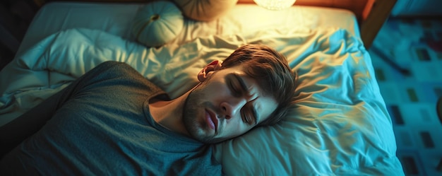 Een vermoeide man die net wakker is geworden weerspiegelt het concept van lage energie en slapeloosheid