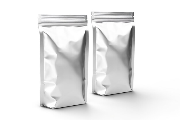 Een verpakkingswitte doos of zak met licht zilveren ml verpakkingsmodel illustratie stockfoto Generatieve AI