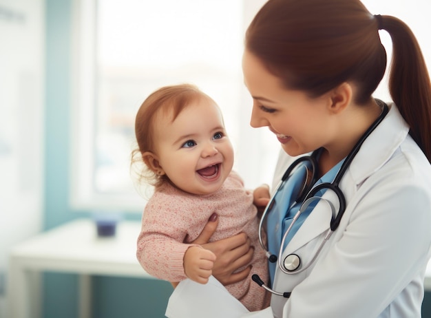 Een verpleegster bekijkt een ouder kind met een stethoscoop