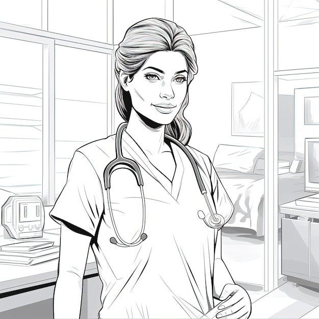 een verpleegster kleurpagina tekening illustratie