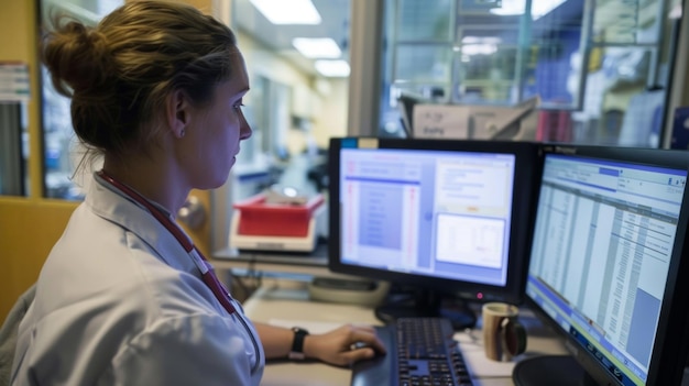 Een verpleegster komt een met een wachtwoord beschermd computerscherm binnen voordat ze toegang krijgt tot een elektronisch medisch systeem van een patiënt.
