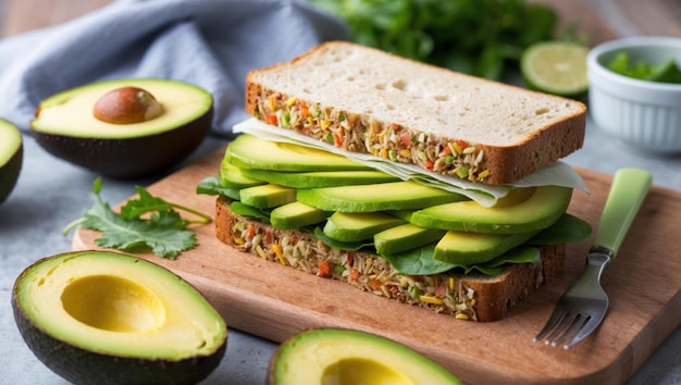 Een vers avocado broodje met levendige ingrediënten perfect voor gezonde maaltijden