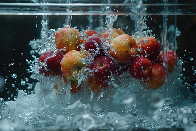 Een vers fruit of groenten met waterdruppels creëert een splash reclame voedsel fotografie
