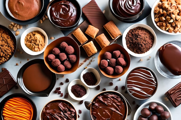 Een verscheidenheid aan chocolaatjes, waaronder chocolade, pindakaas en chocolade.