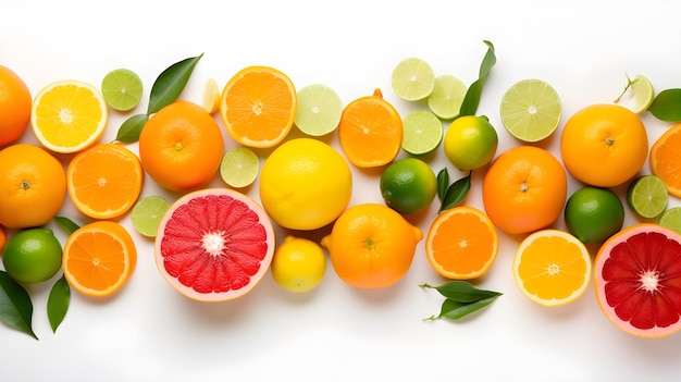 Een verscheidenheid aan citrusvruchten op een witte achtergrond