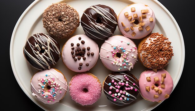 Foto een verscheidenheid aan donuts worden weergegeven op een witte dienblad