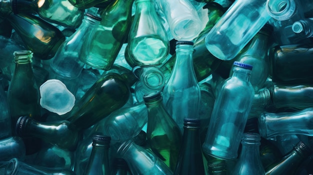 Een verscheidenheid aan gewassen en geassembleerde glazen flessen geeft aan dat ze klaar zijn voor het recyclingproces