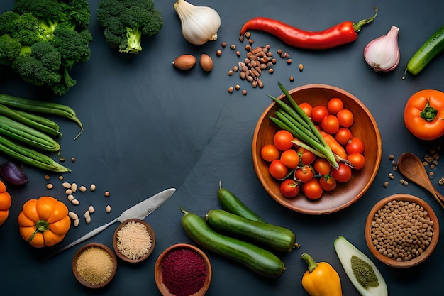 Een verscheidenheid aan groenten, waaronder broccoli, rode peper, rode peper en sperziebonen.