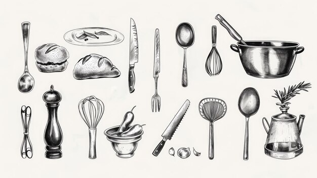 Foto een verscheidenheid aan keukengoederen die perfect zijn voor kookwebsites