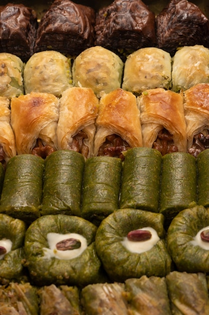 Een verscheidenheid aan Turkse zoete baklava Walnootbaklava