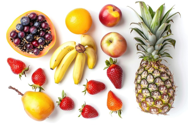 een verscheidenheid aan vruchten, waaronder bananen, aardbeien en aardbeien