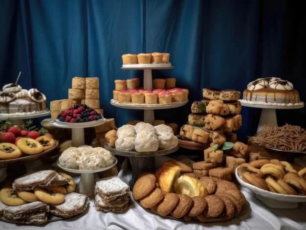 Een verscheidenheid aan zoete gebakjes tentoongesteld