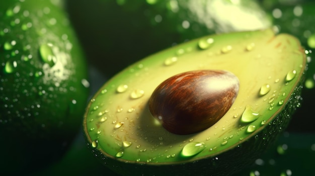 Een verse avocado met glinsterende waterdruppels