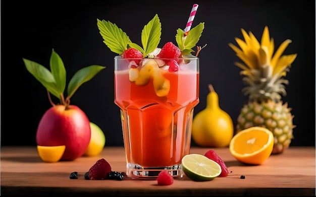 Een verse fruitcocktail op een houten tafel voor een zomerfeest