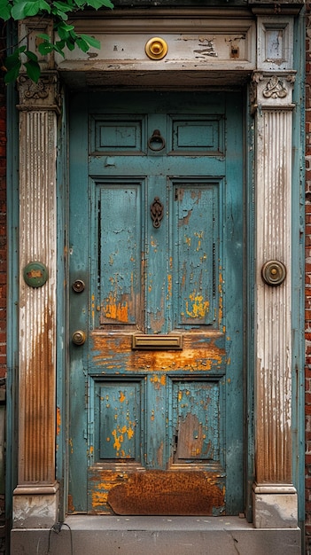 Foto een verweerde houten deur in een historisch gebouw