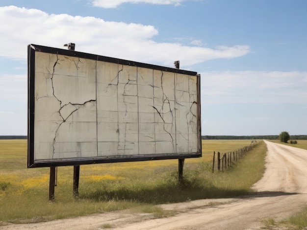 Een verwelkt landschap een leeg bord op een verlaten weg