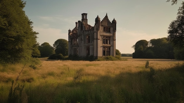 Een verwoest huis in Ierland