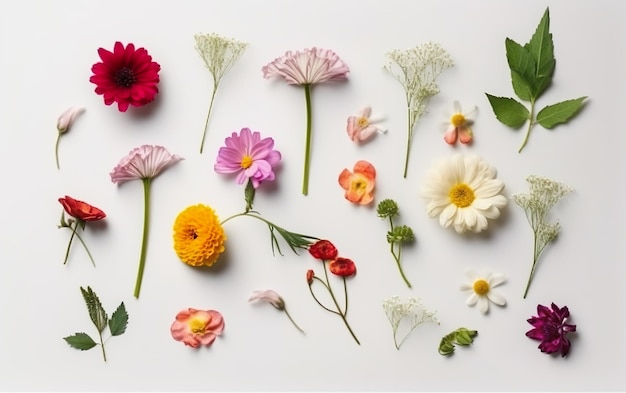 Een verzameling bloemen op een witte achtergrond