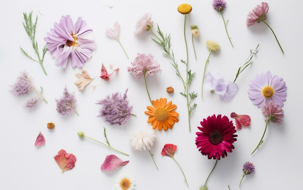 Foto een verzameling bloemen op een witte achtergrond