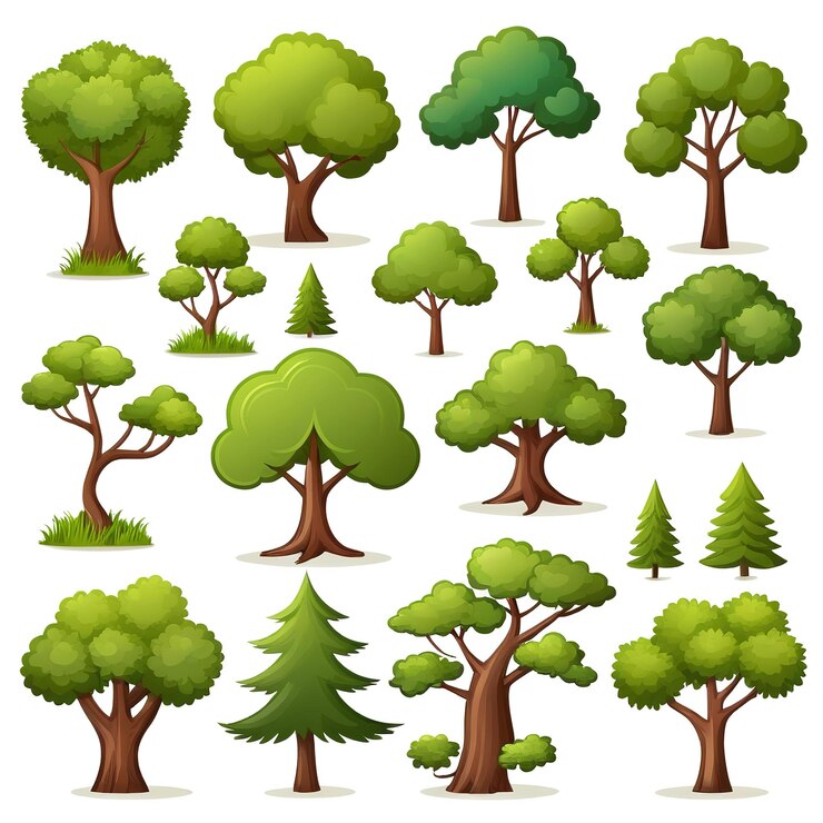 Foto een verzameling bomen, waaronder bomen, struiken, bomen en struiken