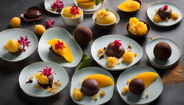 een verzameling desserts met chocolade framboos en chocolade