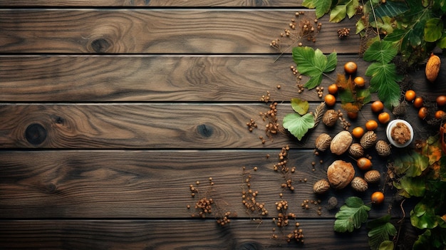 Een verzameling fruit en groenten op een houten achtergrond