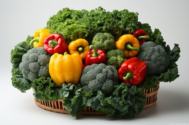 een verzameling groene groenten en fruit in een mand