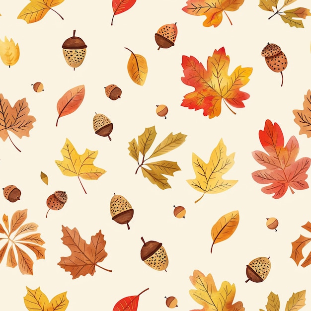 een verzameling herfstbladeren en eikels