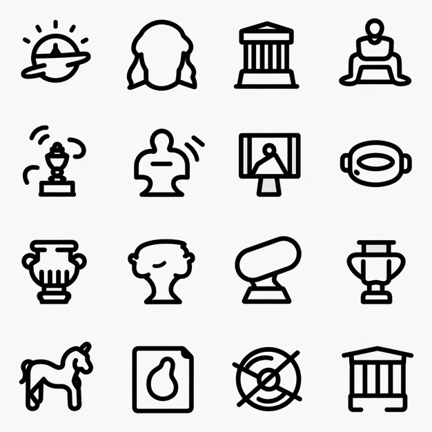 een verzameling iconen met een kolom en een klok